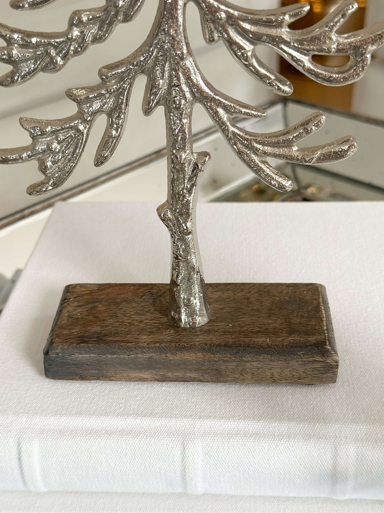 Arbol plateado base madera (2 tamaños)