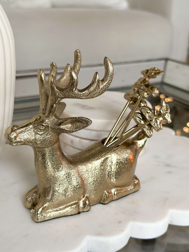 Venado dorado de metal con 6 palillos