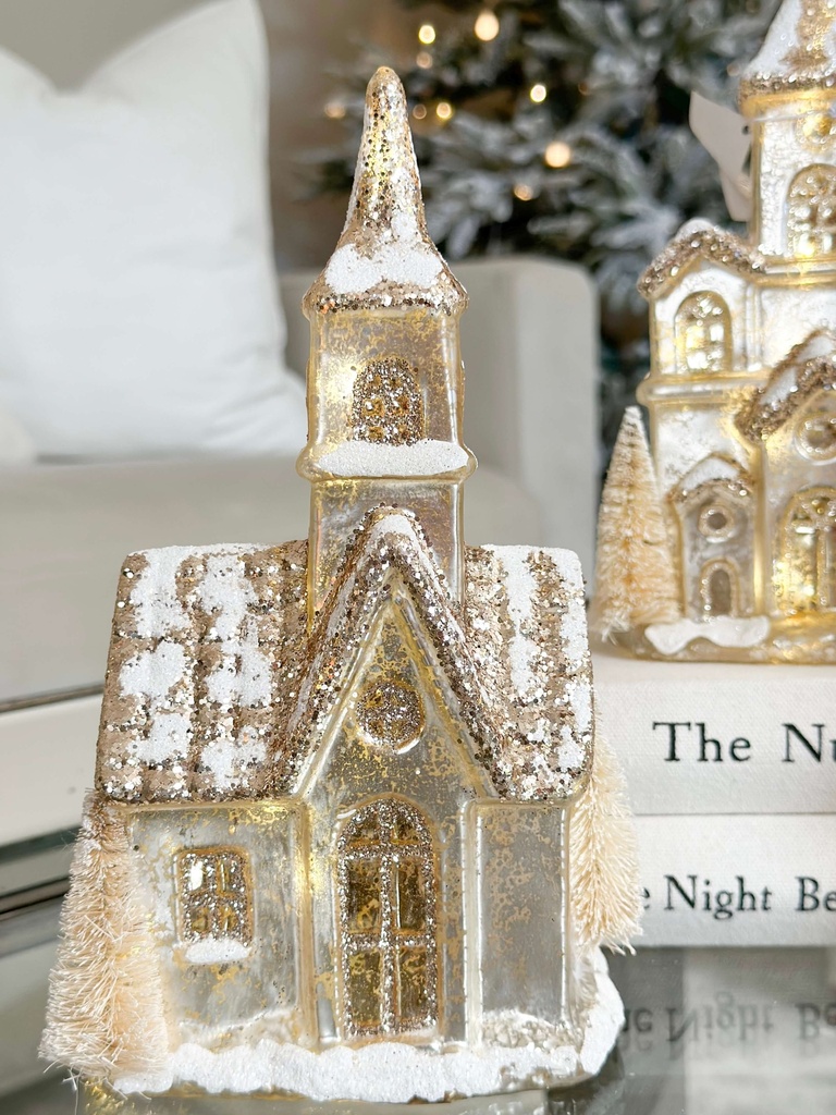 Set de 3 casitas doradas iluminadas
