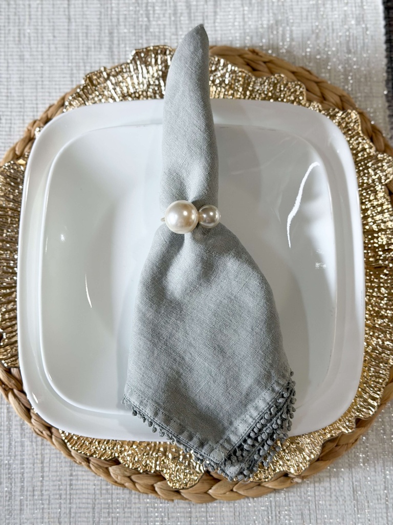 Servilleta de tela lino con mini pom pom (2 Colores)