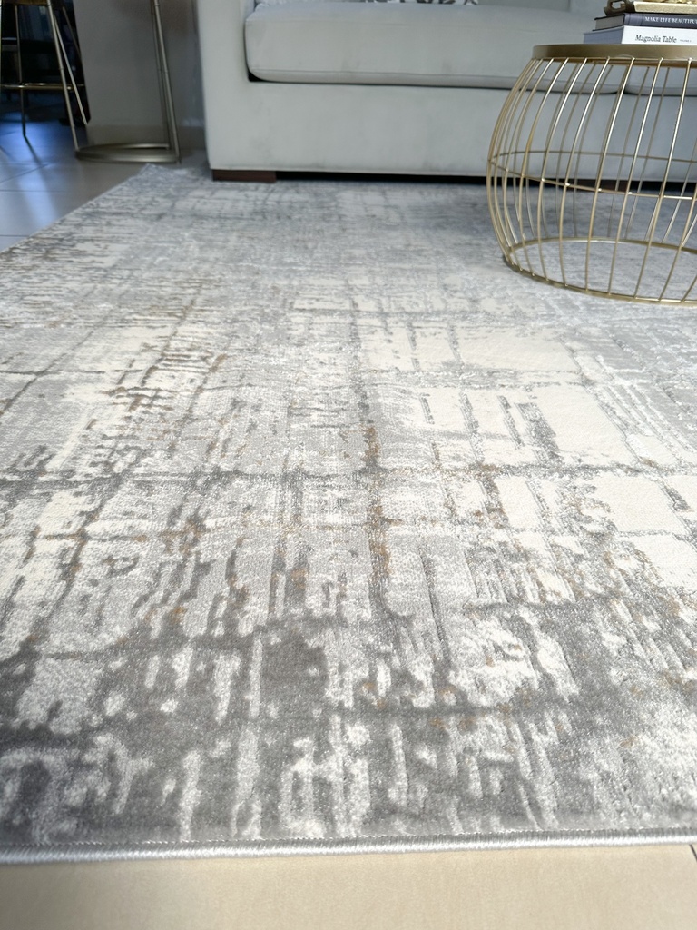 Alfombra Rush dorada, gris y crema