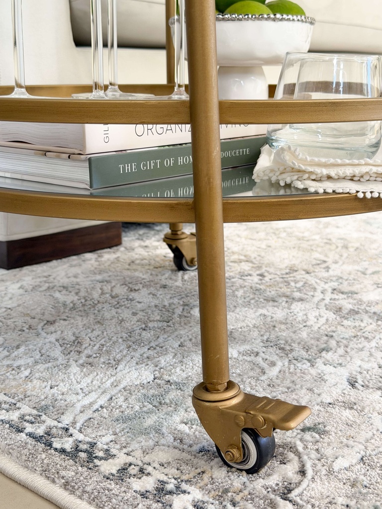 Carrito bar dorado quemado y vidrio