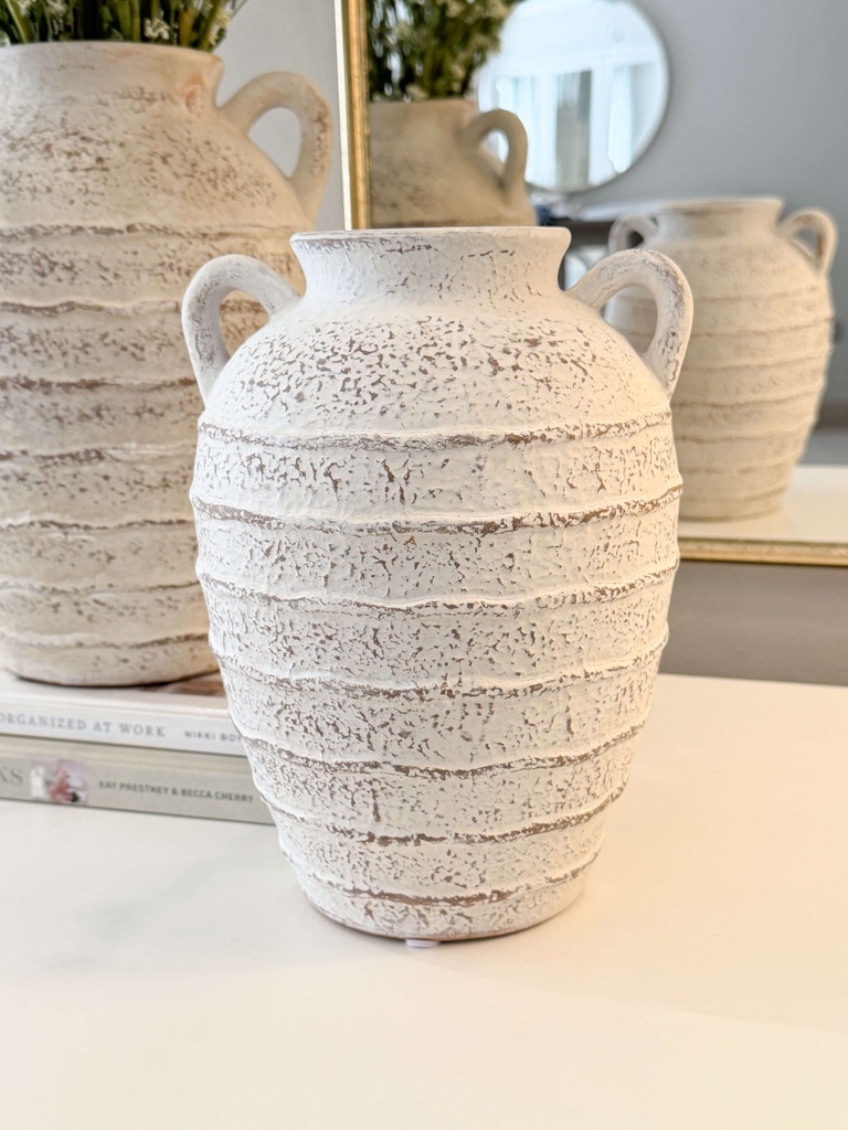 Jarron terracotta con oreja crema (2 Tamaños)