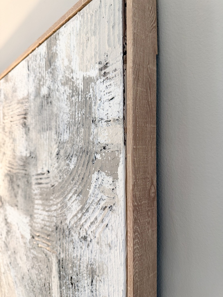 Cuadro abstracto gris, crema y blanco