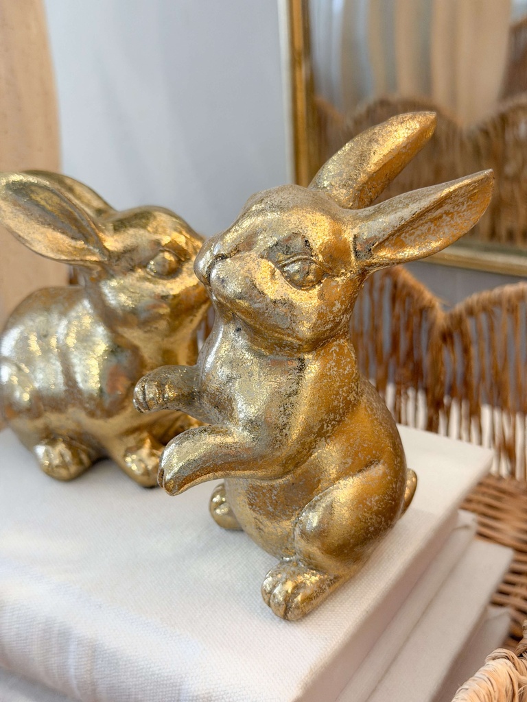 Set de 2 conejos de resina dorados