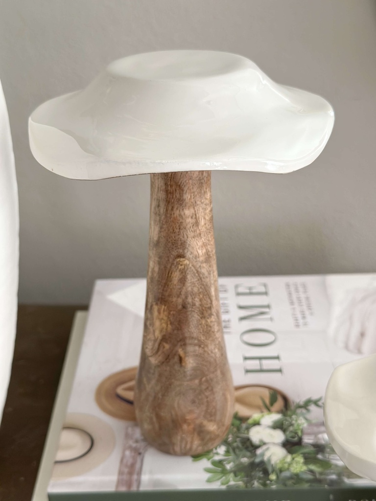 Set de 2 hongos blancos cuerpo de madera