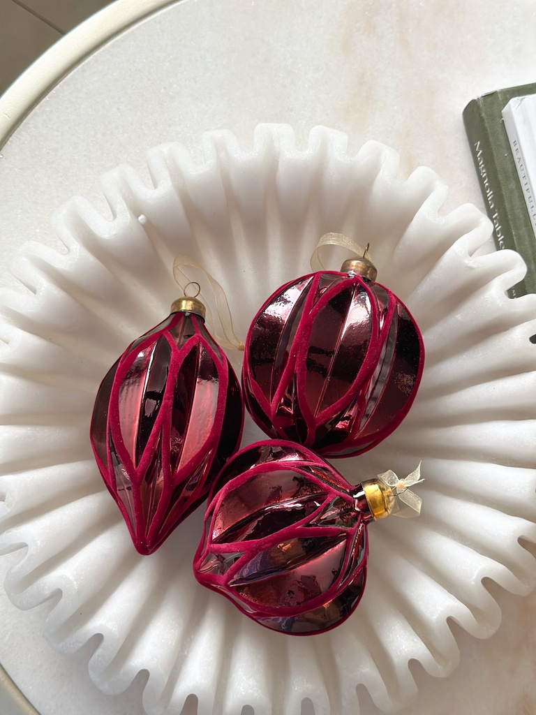 Set de 3 ornamentos rojo quemado