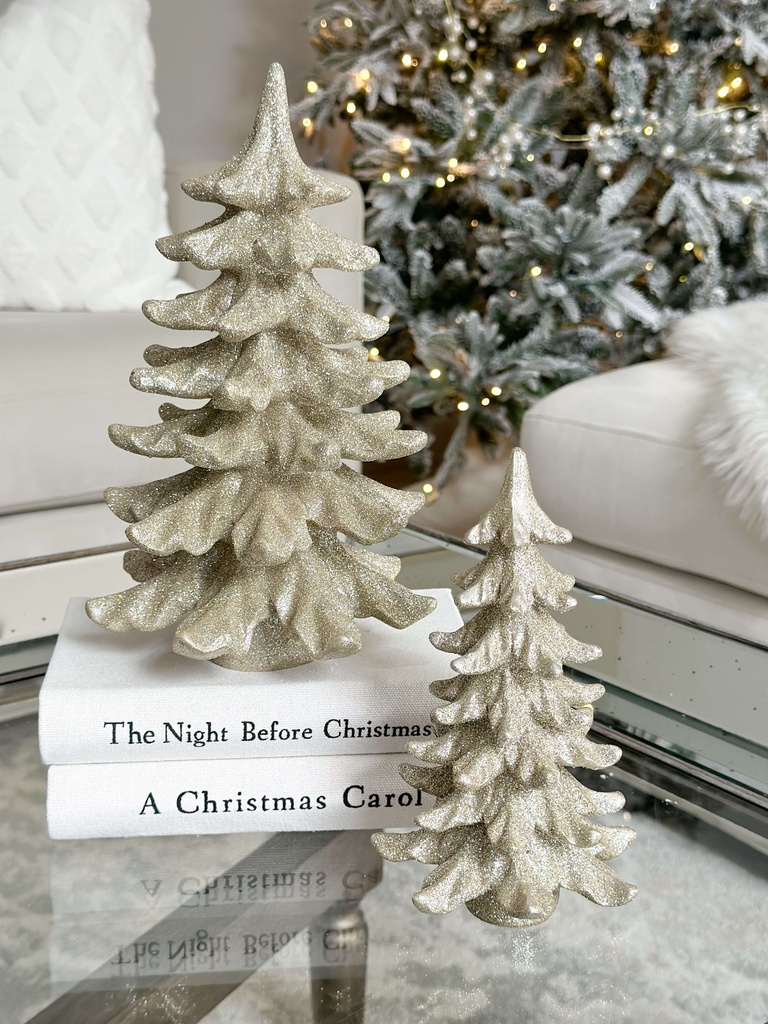 Set de 2 arboles champagne escarchados