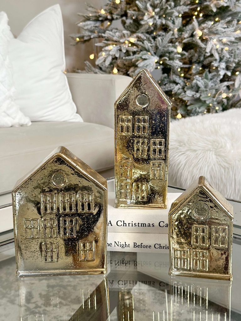 Set de 3 Casas Doradas de Mercury Glass