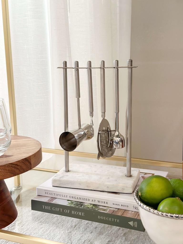 Set de Bar Tools Base Marmol (Dorado y Plateado)