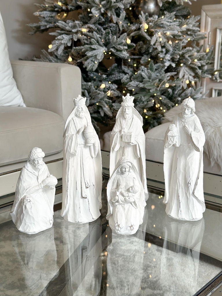 Nacimiento tallado blanco 5 piezas
