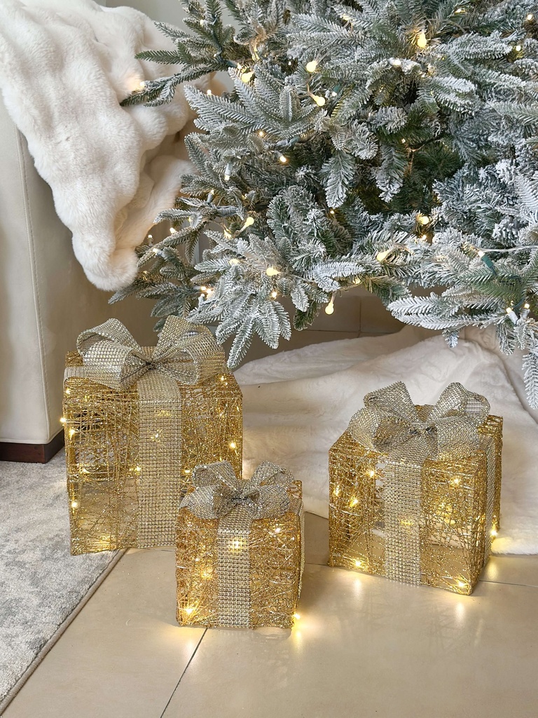 Set de 3 regalos dorados led decorativos