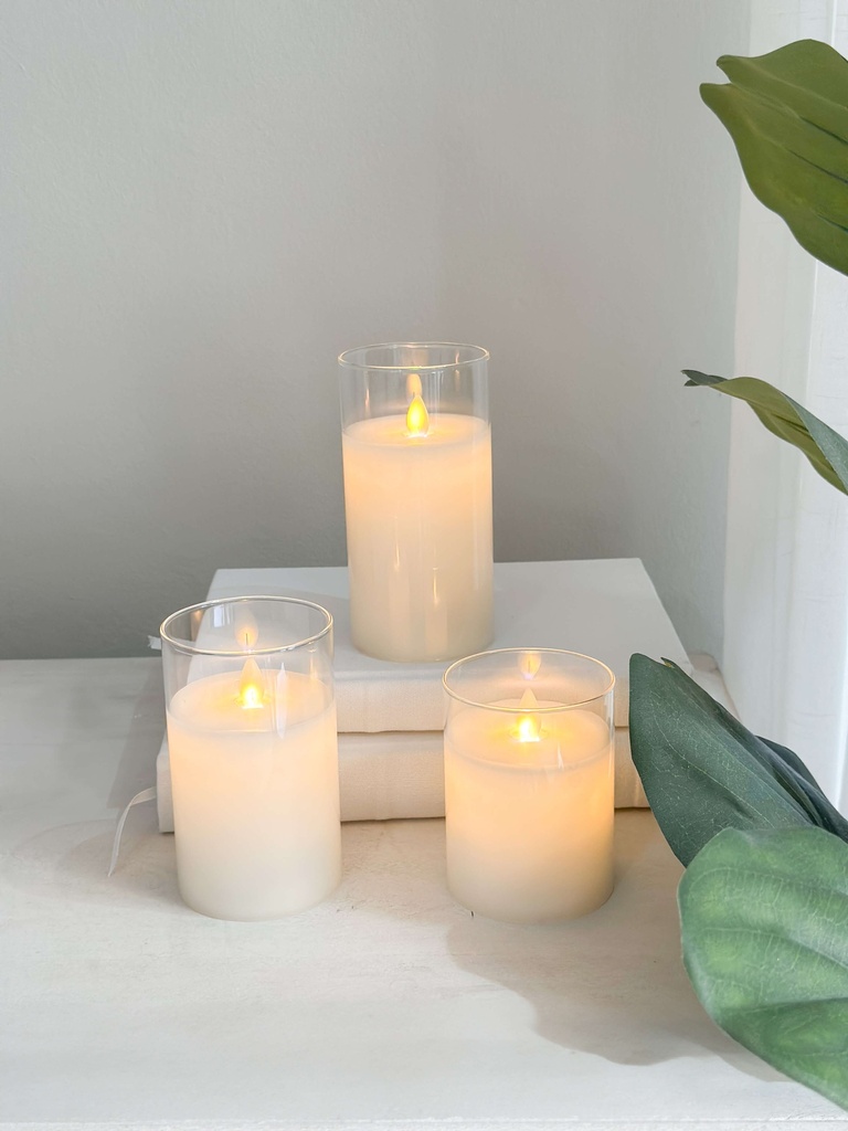 Set de 3 candelas led de cera y vidrio