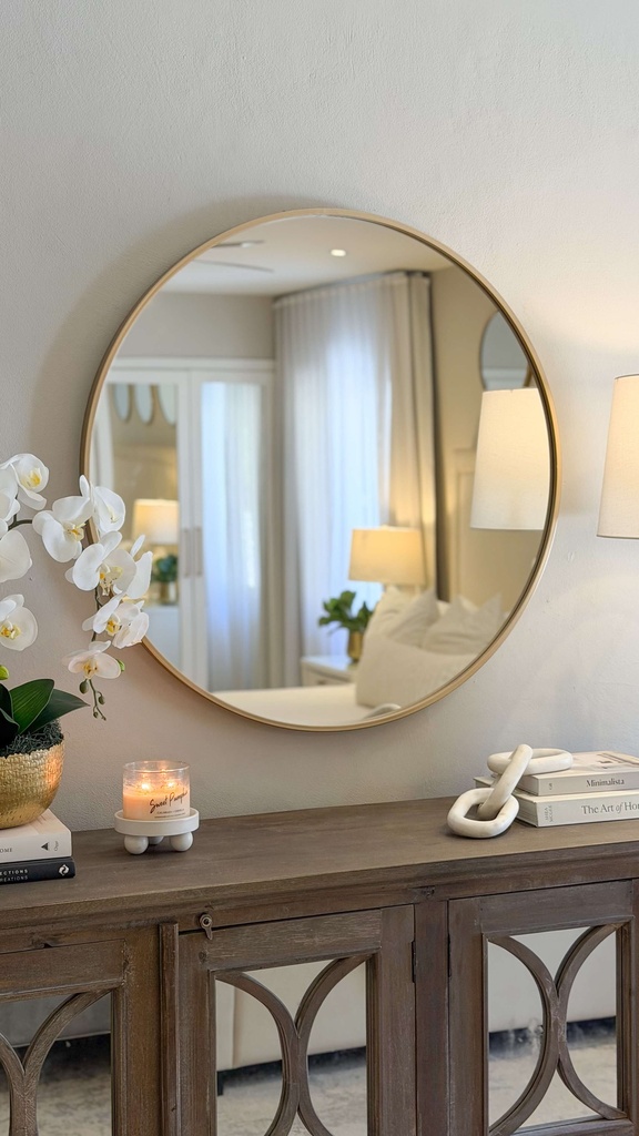 Espejo redondo dorado de metal