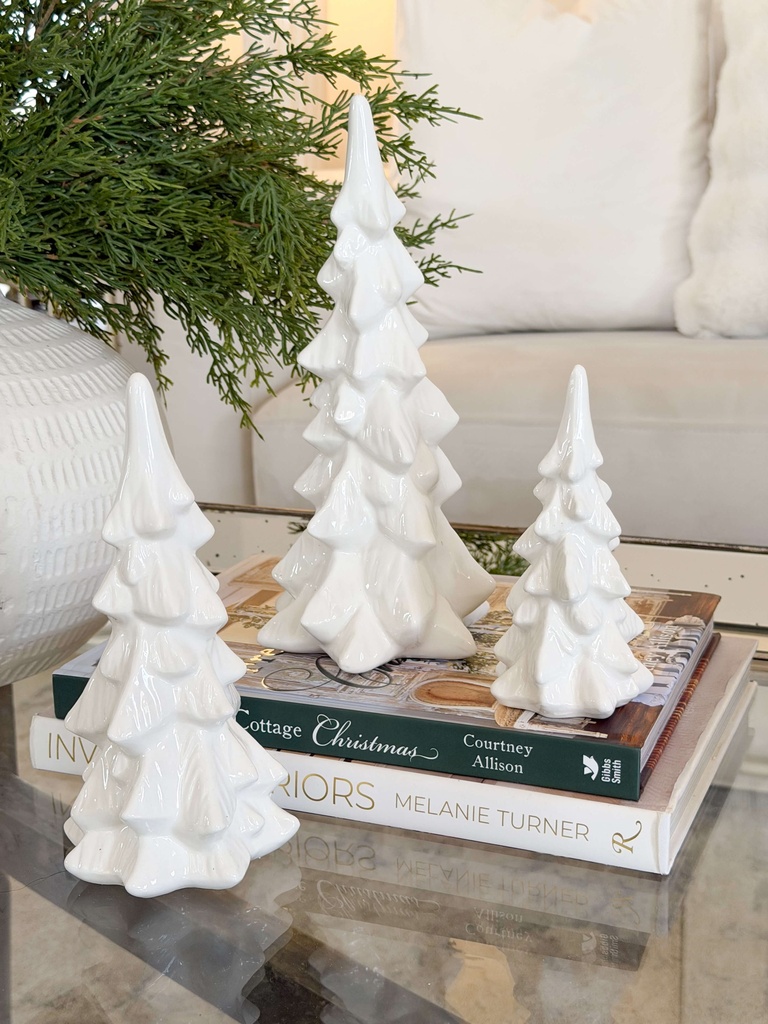 Set de 3 arbolitos blancos de ceramica