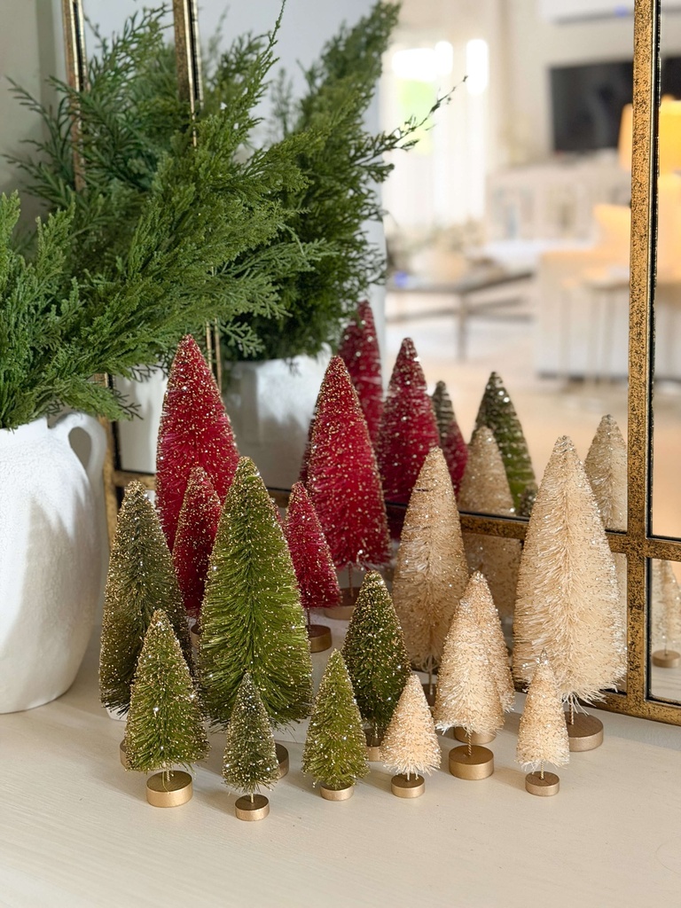 Set de 6 arboles de pino escarchados (3 colores)