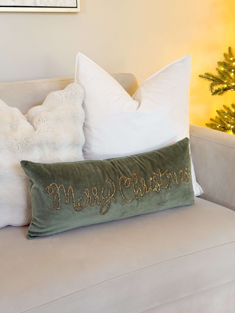 Lumbar velvet verde Merry Christmas
