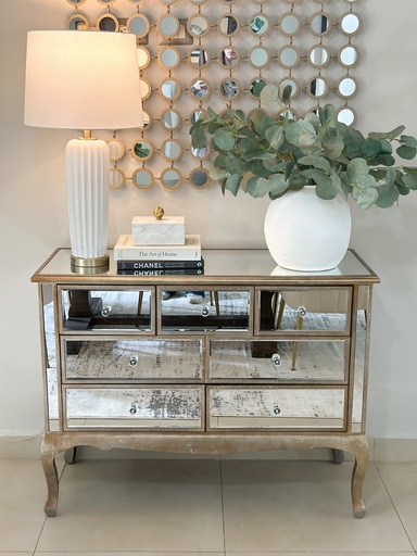 [35047] Consola espejada antigua con gavetas