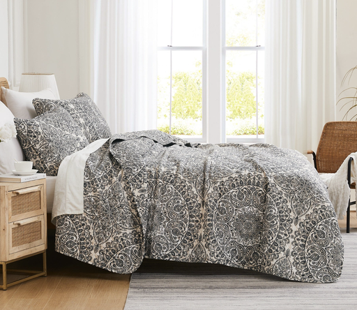 Quilt Set Ashanti gris oscuro y crema