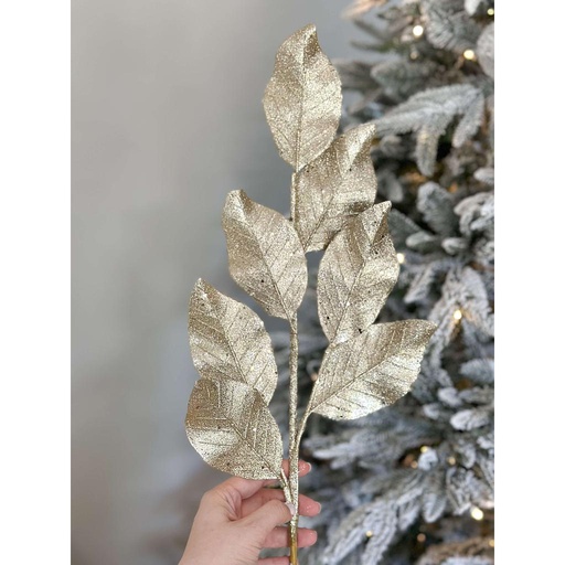 [C0280] Rama hoja de magnolia dorada escarchada