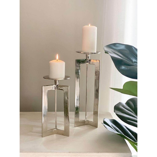 [74316] Set de 2 Candelabros modernos plateados