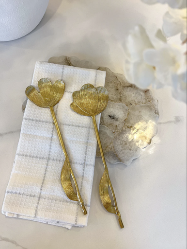 [75079] Set de 2 utensilios para servir dorado