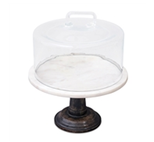 [96332] Cake stand marmol y madera con cristal