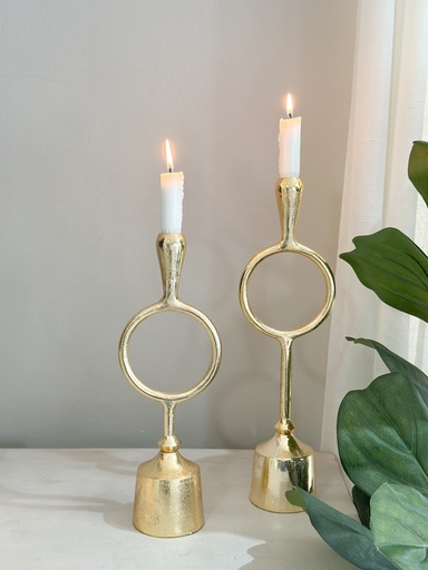 [21756 y 21757] Set de 2 candelabros dorados circulo