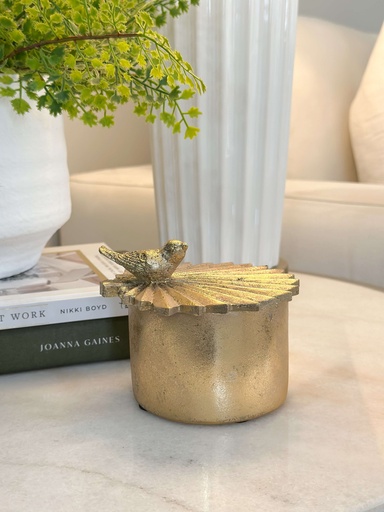 [77128] Joyero redondo dorado con pajarito