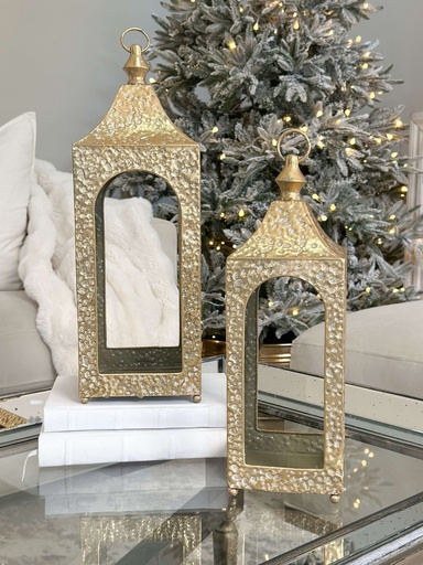 [M32600AB] Set de 2 linternas martilladas doradas